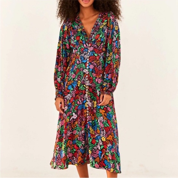Farm Rio Tropical Garden Lenzing™ Ecovero™ Viscose Midi Dress Small New Flawed - Picture 1 of 16
